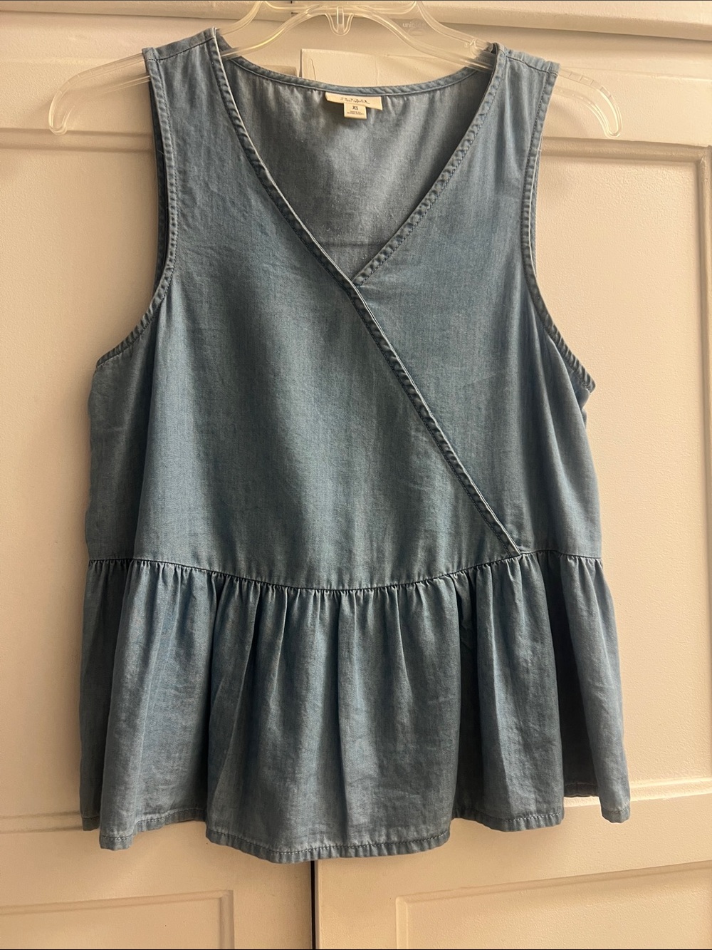 a.n.a Light Blue Denim-Look Peplum Tank